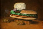 anthro bread burger clothing coffin death eyes_closed food funeral lettuce male plant solo suit vegetable pawel_kuczynski domestic_pig mammal suid suina sus_(pig)