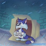 anthro black_nose blue_body blue_fur blue_tail bodily_fluids box container fur holding_object holding_sign male outside raining sad semi-anthro sign solo tail tears text bluetimesskyrii tiny_toon_adventures warner_brothers furrball domestic_cat felid feline felis mammal 1:1 2023 artist_name dated english_text full-length_portrait hi_res portrait