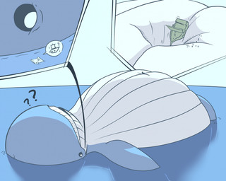 anthro belly blue_arms blue_body boat confusion floating_on_water group macro male navel question_mark sea vehicle water watercraft white_belly coastchiller coasty_(coastchiller) aquatic baleen_whale cetacean mammal whale 2026 hi_res