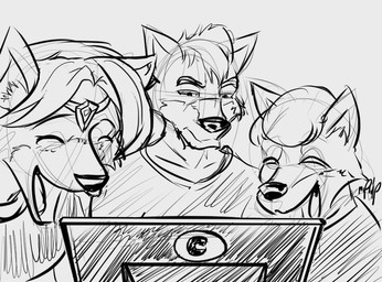 accessory aged_up anthro clothing computer electronics eyes_closed family female fur group hair hair_accessory laugh male open_mouth simple_background unimpressed mikeorion laughing_wolves_meme nintendo star_fox fox_mccloud krystal_(star_fox) marcus_mccloud canid canine fox mammal meme signature sketch father_(lore) father_and_child_(lore) father_and_son_(lore) mother_(lore) mother_and_child_(lore) mother_and_son_(lore) parent_(lore) parent_and_child_(lore) parent_and_son_(lore) son_(lore)