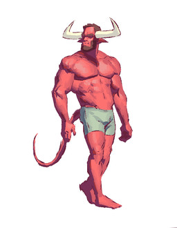 2_horns beard biceps biped brown_beard brown_eyebrows brown_facial_hair brown_hair clothed clothed_humanoid clothed_male clothing eyebrows facial_hair front_view hair head_horn horn looking_aside male monotone_body mouth_closed muscular muscular_humanoid muscular_male pecs plantigrade red_body simple_background solo tail teal_clothing teal_underwear topless topless_humanoid topless_male underwear underwear_only white_background kingarthur_i humanoid 2023 digital_drawing_(artwork) digital_media_(artwork) full-length_portrait portrait