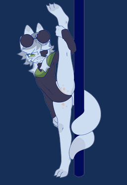 ambiguous/ambiguous ambiguous_gender anthro bodysuit clothing dancing eye_patch eyewear eyewear_on_head green_eyes grey_hair hair looking_at_viewer pole pole_dancing skinsuit solo spread_legs spreading standing sunglasses sunglasses_on_head swimwear tail tail_coil tight_clothing wearing_sunglasses white_body anonymous_artist kobold scalie absurd_res alpha_channel hi_res nonbinary_(lore)