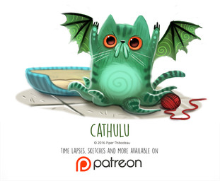 ambiguous_gender bed claws face_tentacles fur furniture green_body green_fur humor membrane_(anatomy) membranous_wings pun red_eyes simple_background solo tentacles text visual_pun whiskers white_background wings yarn piper_thibodeau cthulhu_mythos h._p._lovecraft cthulhu domestic_cat felid feline felis mammal 2016 digital_media_(artwork) digital_painting_(artwork) english_text painting_(artwork)