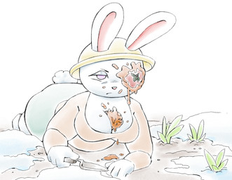 annoyed anthro big_breasts bottomwear breasts carrot clothing dirt eyeshadow feces feces_on_body feces_on_breasts feces_on_face feces_on_ground female food fruit fur furgonomic_hat furgonomic_headwear furgonomics gardening green_bottomwear green_clothing green_skirt hat headgear headwear lying makeup object_between_breasts on_front pink_nose plant purple_eyes rabbit_ears scut_tail short_tail simple_background skirt solo tail tan_clothing tan_shirt tan_topwear tired tomato topwear trowel unimpressed vegetable white_background white_body white_fur white_tail yellow_clothing yellow_hat yellow_headwear jubb lagomorph leporid mammal rabbit 2025 mother_(lore) parent_(lore)