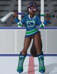 anthro arena biped black_hair black_nose black_pussy bottomless bottomless_anthro bottomless_female brown_body brown_eyes brown_fur buckteeth canada casual_exposure clothed clothing female fur genitals hair hockey hockey_stick ice ice_skates ice_skating jersey looking_at_viewer pigtails purple_eyes pussy solo sport standing teeth brian_mcpherson nhl vancouver_canucks annie_(brian_mcpherson) beaver mammal rodent 2014 digital_media_(artwork) lol_comments shaded signature