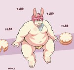 anthro belly belly_overhang belly_rolls blush blush_lines bulge cake carrot_cake carrot_cake_costume clothing dessert disembodied_hand duo eating eating_food feederism food force_feeding forced fur ghost_hand group hair high-angle_view kemono male moobs navel nipples overweight overweight_anthro overweight_male pastry pink_hair simple_background sitting sitting_on_ground solo_focus thick_thighs underwear wedgie weight_gain white_body white_fur yellow_background reiko_u joshie_(calahootheyeen) lagomorph leporid mammal rabbit 2025 hi_res