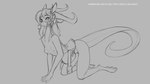 16:9 2019 all_fours anthro breasts bridle digital_drawing_(artwork) digital_media_(artwork) dragon female grey_background hair horn monochrome mythological_creature mythological_scalie mythology nipples reins saddle scalie simple_background sketch smile solo tail watsup widescreen