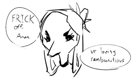 anthro big_head chibi dot_eyes female hair humor long_hair long_snout simple_background simple_eyes snout solo text toony white_background d._(artist) cavemanon_studios goodbye_volcano_high ko_op_(game_developer) snoot_game fang_(gvh) prehistoric_species pterosaur reptile scalie english_text headshot_portrait monochrome portrait sketch