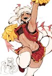 bodily_fluids bottomwear cheerleader cheerleader_outfit cheerleading_pose clothed clothing crossdressing duo femboy horn humanoid_pointy_ears male navel open_mouth open_smile pointy_ears pom_poms skirt smile solo spade_tail spike_ridge sweat tail doppel mythology ruby_(nope797) animal_humanoid dragon dragon_humanoid horned_humanoid humanoid mythological_creature mythological_scalie scalie 2022 absurd_res hi_res