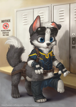 blue_eyes bottomwear clothing countershading daww eyewear fur grey_body grey_fur hair locker locker_room pants police police_uniform solo sunglasses text uniform white_hair silverfox5213 border_collie canid canine canis collie domestic_dog herding_dog mammal pastoral_dog sheepdog taur 2015 digital_media_(artwork) digital_painting_(artwork) english_text painting_(artwork)
