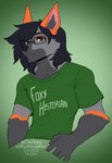 anthro black_hair clothed clothing eyewear fur glasses green_eyes grey_body grey_fur hair looking_at_viewer male solo kittydee khopesh_aeterno canid canine fox mammal 2022 digital_media_(artwork) hi_res