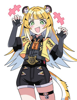 5_fingers animal_ears blonde_hair blush bottomwear clothed clothed_female clothed_humanoid clothing cute_fangs fangs female fingerless_gloves fingers fully_clothed fully_clothed_female fully_clothed_humanoid gloves green_eyes hair handwear light_body light_skin open_mouth shirt shorts simple_background solo tail teeth topwear vest white_background young young_female young_humanoid jim_0wo mihoyo zenless_zone_zero ju_fufu animal_humanoid felid felid_humanoid humanoid mammal mammal_humanoid pantherine pantherine_humanoid tiger_humanoid 2025