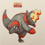 2018 3_toes action_pose ambiguous_gender anthro biped claws digitigrade dinosaur english_text fangs featureless_crotch feet fighting_pose fire firefightdex fossil_pokemon front_view frown full-length_portrait generation_4_pokemon grey_body grey_tail hatching_(art) hi_res looking_at_viewer marco_fanjul marker_(artwork) mixed_media multicolored_body nintendo no_sclera nude on_one_leg overweight overweight_ambiguous overweight_anthro pen_(artwork) pokemon pokemon_(species) portrait pose rampardos red_body red_eyes red_tail reptile scalie shaded shadow shiny_pokemon simple_background solo spikes standing tail teeth text toe_claws toes toony traditional_media_(artwork) two_tone_body two_tone_tail white_background white_claws