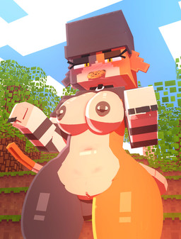 5_fingers anthro big_breasts blush blush_lines breasts clothed clothing collar female fingers fur genitals looking_at_viewer nipple_piercing nipples open_mouth piercing simple_background solo square_(anatomy) tail vulva yellow_eyes coresvoid epic_games fortnite microsoft minecraft mojang xbox_game_studios meow_skulls canid canine domestic_cat felid feline felis mammal 3d_(artwork) digital_media_(artwork) hi_res mine-imator_(artwork)