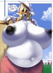 anthro belly big_belly big_breasts big_butt blonde_hair bovid bovine breasts butt butt_from_the_front cattle clothed clothing daisy_(furel) deep_navel dialogue digital_media_(artwork) english_text engrish female hair hi_res horn huge_breasts lips lipstick looking_at_viewer makeup mammal navel nipple_fetish nipple_penetration nipple_play nipple_plugs nipples obese obese_anthro obese_female opqhlak overweight overweight_anthro overweight_female penetration plug_(sex_toy) pregnant sex_toy small_head solo text thick_lips thick_thighs venus_figure wide_hips
