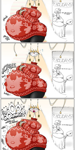 anthro belly big_belly big_breasts bloated blush border breasts burping butt christmas_clothing christmas_sweater christmas_topwear clothing dialogue duo embarrassed female holidays huge_belly inside leggings legwear overweight overweight_anthro overweight_female ripples rippling_belly rumbling_stomach sound_effects stuffing sweater text topwear white_border wide_hips blahblah866 christmas nintendo pokemon phera_(blahblah866) arthropod generation_6_pokemon generation_7_pokemon goodra pheromosa pokemon_(species) ultra_beast 2023 absurd_res comic digital_media_(artwork) english_text hi_res