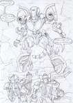 anthro armor black_and_white bullet canid canine car cloud comic destroyed_building destruction dialogue duo english_text gun gun_arm kitfox-crimson machine male mammal mecha monochrome one_panel_comic open_mouth power_armor profanity ranged_weapon sketch sky speech_bubble stolen_generation text vehicle weapon