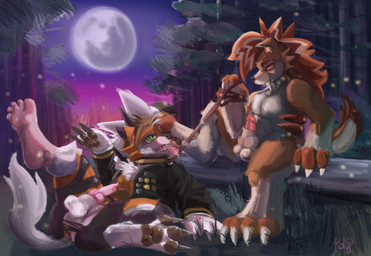 bottomless bottomwear brown_body brown_fur claws clothed clothing collar dominant dominant_male duo fangs feet feral_transformation foot_fetish foot_lick fur genitals human_to_feral hypnosis jacket leash leashed_collar licking male male/male mid_transformation mind_control nude orange_eyes pants partially_clothed pawpads paws penis ringed_eyes sabertooth_(anatomy) semi-anthro species_transformation submissive submissive_male tail tan_body tan_fur teeth toe_claws tongue tongue_out topwear torn_clothing transformation rdy zgf_art nintendo pokemon nim_(razim) canid canine canis generation_7_pokemon lycanroc mammal midnight_lycanroc pokemon_(species) 2026 absurd_res hi_res huge_filesize