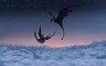 16:10 2020 ambiguous_gender black_body black_scales claws cloud detailed_background digital_media_(artwork) dragon duo european_mythology feathered_dragon feathered_scalie feathered_wings feathers feral ferrety-lixciaa flying head_spikes hi_res horn looking_at_another membrane_(anatomy) membranous_wings mythological_creature mythological_scalie mythology outside scales scalie sky spikes spikes_(anatomy) spread_legs spread_wings spreading star starry_sky sunset tail twilight western_dragon widescreen wings