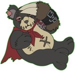 anthro belt black_body black_fur cape claws clothing fur plushie seam_(sewing) sewn_mouth simple_background solo teddy_bear white_background wsdigi bandai_namco digimon bear digimon_(species) mammal warumonzaemon hi_res