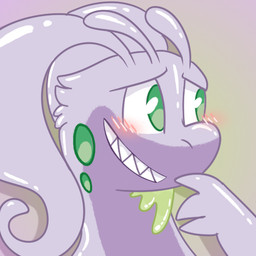 ambiguous_gender anthro blush looking_away nervous purple_body purple_skin shy simple_background slime smile solo teeth bublijoestar mythology nintendo pokemon dragon generation_6_pokemon goodra mythological_creature mythological_scalie pokemon_(species) scalie 1:1 digital_media_(artwork) headshot_portrait icon low_res portrait