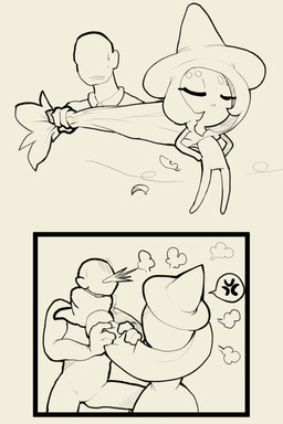 angry assisted_exposure bodily_fluids eyes_closed featureless_feet featureless_hands feet frown hair leaf on_model open_mouth pulling_hair simple_background strangling sweat sweatdrop tan_background thigh_gap thin_calves thin_legs thin_thighs touching_hair wind itsunknownanon nintendo pokemon anonymous generation_8_pokemon hatterene human humanoid mammal pokemon_(species) 2019 2:3 comic hi_res monochrome sketch