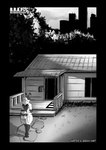 antennae_(anatomy) anthro building butt female forest house nude nude_anthro nude_female plant solo speechless stinger stinger_tail tail text tree walking wings soomir heather_(soomir) arthropod bee hymenopteran insect absurd_res comic english_text hi_res monochrome