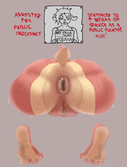 anal_hair anthro anus big_anus bodily_fluids butt feet female genitals glory_wall graffiti graffiti_on_wall hairy_vulva inner_labia pink_body profanity pubes solo sweat sweaty_butt text through_wall vulva krisfe english_text hi_res