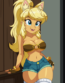 absolute_territory big_breasts bottomwear bracelet breasts cleavage clothed clothing eyebrow_through_hair eyebrows female hair hotpants jewelry ponytail shorts solo translucent translucent_hair lirudraw magical_pokaan liru_(magical_pokaan) animal_humanoid canid canid_humanoid canine canine_humanoid humanoid mammal mammal_humanoid wolf_humanoid absurd_res hi_res