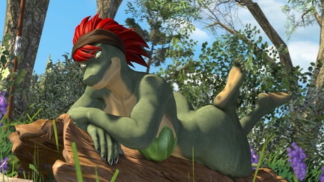 5_fingers 5_toes anthro barefoot big_breasts big_butt breasts butt claws day feet female fingers flower grass green_body green_eyes green_scales hair kerchief leaf light long_hair looking_at_viewer lying lying_on_object melee_weapon nipple_covers nude nude_anthro nude_female on_front outside plant polearm pose red_hair scales sharp_teeth shrub smile smiling_at_viewer solo spear stump sunlight teeth thick_thighs toes tree weapon thevestige petruz_(modeler) jayda_(thevestige) lizard_(petruz) lizard reptile scalie 16:9 3d_(artwork) digital_media_(artwork) hi_res pinup source_filmmaker_(artwork) widescreen