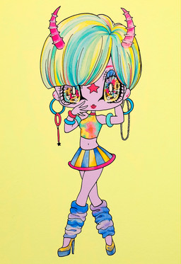 alternative_fashion anime_style bangs clothed clothing cyberpop eyelashes female fingers glistening glistening_eyes hair horn j-fashion looking_at_viewer not_furry simple_background solo sparkles superflat yurie_sekiya horned_humanoid humanoid absurd_res hi_res painting_(artwork) traditional_media_(artwork) traditional_painting_(artwork)