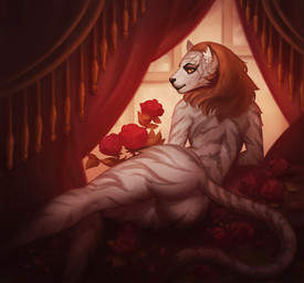 anthro black_nose brown_hair clothed clothing eyebrows eyelashes female hair nude solo yellow_eyes andyd microsoft the_elder_scrolls sheta felid khajiit mammal pantherine tiger vampire 2020 digital_media_(artwork)