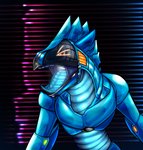 80's_theme ambiguous_gender anthro beak glistening glistening_body glowing glowing_markings glowing_tongue machine markings metallic_body mouth_shot open_mouth retro screen screen_face solo tongue akudrache shebby android avian robot hi_res