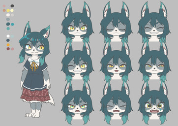 3_toes 4_fingers annoyed anthro bangs barefoot biped black_nose blue_clothing blue_shirt blue_topwear bodily_fluids bottomwear clothed clothed_anthro clothed_female clothing crying dipstick_ears ear_markings eyebrow_through_hair eyebrows eyelashes eyes_closed fangs feet female fingers fully_clothed fully_clothed_anthro fully_clothed_female fur glistening glistening_eyes gloves_(marking) grey_body grey_fur hair half-closed_eyes inner_ear_fluff kemono leg_markings looking_aside looking_at_viewer markings mouth_closed multicolored_body multicolored_ears multicolored_fur narrowed_eyes nervous nervous_sweat one_eye_closed open_mouth open_smile pupils red_bottomwear red_clothing red_skirt sad shirt shocked skirt smile smug socks_(marking) solo standing sweat tail teal_ears teal_eyebrows teal_hair tears teeth toes topwear translucent translucent_hair tuft two_tone_body two_tone_fur white_body white_fur white_inner_ear_fluff white_sclera wink winking_at_viewer yellow_eyes young young_anthro young_female medlichan suzuna-chan_(medlichan) domestic_cat felid feline felis mammal 2018 absurd_res digital_drawing_(artwork) digital_media_(artwork) expression_sheet flat_colors hi_res model_sheet