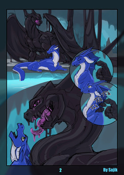 cave cavern feral feral_on_feral green_eyes looming_over lying_on_ground male male/male on_ground open_mouth paws tail unaware_prey white_body sajik mythology entity_(sajik) firondraak dragon goo_creature mythological_creature mythological_scalie scalie absurd_res comic hi_res