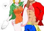 anthro bottomless breasts clothed clothing duo female genitals male male/female pussy topwear topwear_only kenshinho_arts one_piece carrot_(one_piece) monkey_d._luffy human mammal absurd_res hi_res