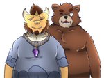 anthro belly brown_body brown_fur clothing duo eyes_closed fur kemono male one_eye_closed overweight overweight_male shirt topwear wink kungotaka asian_mythology east_asian_mythology mythology password_(visual_novel) dean_(password) orlando_(password) bear brown_bear dragon eastern_dragon mammal mythological_creature mythological_scalie scalie ursine 2021 4:3