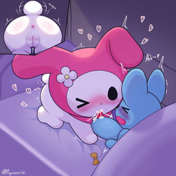 >_< >_o accessory anthro anthro_on_anthro anthro_penetrated anthro_penetrating anthro_penetrating_anthro anus bed biped blue_body blush bodily_fluids bow_ribbon chibi cum cum_in_mouth cum_inside cutaway duo ejaculation eyes_closed fellatio female female_anthro female_on_anthro female_penetrated furgonomics furniture genital_fluids genital_shot genitals heart_symbol hearts_around_head high-angle_view innie_vulva interspecies line_tail lying lying_on_bed male male/female male_anthro male_on_anthro male_penetrating male_penetrating_female moan monotone_body on_bed open_mouth oral oral_penetration orgasm_face penetration penile penile_penetration penis penis_in_mouth plantigrade ribbons scut_tail sex sex_on_bed shaking short_tail tail tail_accessory tail_bow tail_motion tail_ribbon tailwag text thin_tail tremble_lines trembling vulva white_body zyuuniie onegai_my_melody sanrio flat_(sanrio) my_melody lagomorph leporid mammal mouse murid murine rabbit rodent 1:1 2026 artist_name digital_drawing_(artwork) digital_media_(artwork) hi_res shaded soft_shading