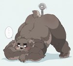 anthro ass_up belly blush brown_body brown_fur butt electric_fan ellipsis eyewear fur glasses humanoid_hands jack-o'_pose kemono male overweight overweight_male pose solo dumdum bear mammal 2021 hi_res