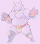 anthro bulge fur grey_body grey_fur horn male musclegut muscular nipples pecs solo wrestler wrestling_briefs yellow_sclera cafongterua kings_of_hell enfer_belial bovid caprine demon goat mammal absurd_res hi_res