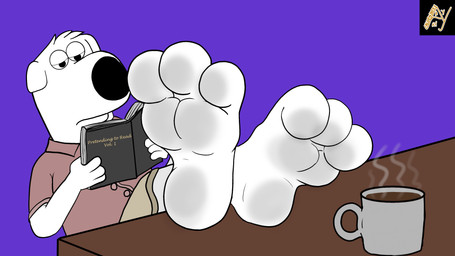 3_toes anthro barefoot book coffee_mug coffee_table feet foot_fetish foot_focus foot_play furniture hindpaw paws plantigrade reading reading_book soles table toes aldenyates family_guy brian_griffin canid canine mammal 16:9 4k absurd_res hi_res widescreen