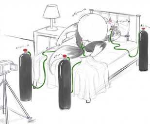 anal anal_penetration anthro barefoot bdsm bed bed_bondage bed_sheet bedding belly belly_expansion belly_inflation big_belly biped bondage bound breasts camera clothed clothing cuff_(restraint) expansion feet female furniture handcuffs huge_belly hyper hyper_belly inflation lamp lying metal_cuffs navel nipples on_back on_bed oxygen_tank panties penetration pillow restraints shackles simple_background solo submissive submissive_female tail toes topless underwear vaginal vaginal_penetration white_background blackfox85 canid canine fox mammal digital_media_(artwork)