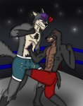 anthro attack ballbusting cock_and_ball_torture crotch_attack duo fight fighting_ring genital_outline genital_torture kicking_balls knee_strike male male/male muscular muscular_male pain punch nicolasthewolf nicolas_(nicolasthewolf) canid canine canis domestic_dog mammal mastiff molosser rottweiler wolf