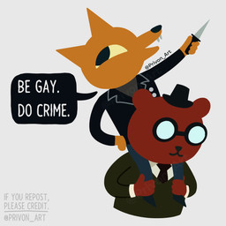 anthro canon_couple carrying_another clothing duo eyewear glasses jacket leather leather_clothing leather_jacket leather_topwear male male/male on_style piggyback romantic topwear privon night_in_the_woods angus_delaney gregg_lee bear canid canine fox mammal 1:1 hi_res meme