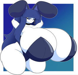big_breasts blue_clothing blue_eyes blue_hair breasts bunny_costume clothed clothing costume fake_ears fake_rabbit_ears female hair huge_breasts hyper hyper_breasts looking_at_viewer playboy_bunny simple_background solo thick_thighs white_body ex0nsfw fukai_(sojusparks) human mammal 2026 digital_media_(artwork) hi_res