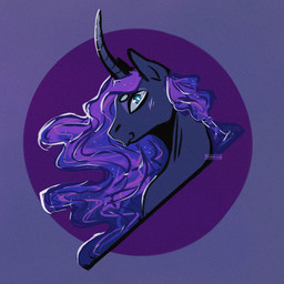 blue_eyes blush blush_lines circle_eyebrows curved_horn eyebrows feral hair horn male purple_hair simple_background solo star vaxhunt friendship_is_magic hasbro my_little_pony mythology princess_luna_(mlp) equid equine mammal mythological_creature mythological_equine unicorn 1:1 bust_portrait hi_res portrait watermark