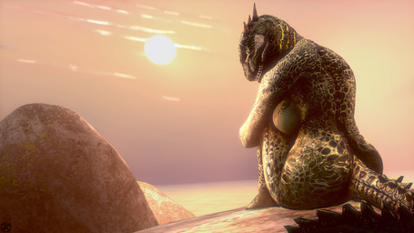 anthro breasts female green_body green_scales holding_both_legs looking_at_viewer looking_back nude scales scar side_boob sitting solo saimon bethesda_game_studios microsoft skyrim the_elder_scrolls deeja argonian scalie 2025 3d_(artwork) digital_media_(artwork) hi_res source_filmmaker_(artwork)