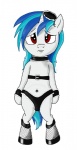 anthro anthrofied biped blue_hair clothing clutterdrop costume equid equine female friendship_is_magic hair hasbro horn johnkawarrior looking_at_viewer maid_uniform mammal multicolored_hair my_little_pony mythological_creature mythological_equine mythology red_eyes simple_background solo standing two_tone_hair unicorn uniform vinyl_scratch_(mlp) white_background
