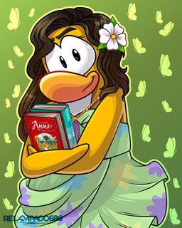 accessory anthro book brown_hair clothing dress feather_necklace female flower flower_in_hair green_background green_clothing green_dress hair hair_accessory holding_book holding_object jewelry long_hair looking_at_viewer necklace pattern_background plant print_clothing print_dress purple_feather simple_background sleeveless_dress solo text white_flower yellow_body yellow_skin relampago686 club_penguin avian bird penguin absurd_res artist_name half-length_portrait hi_res portrait