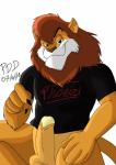 anthro balls bottomless clothed clothing erection genitals looking_at_viewer male penis simple_background solo white_background pervertdemondragon d.a.r.e. daren_the_lion felid lion mammal pantherine 2018 hi_res signature